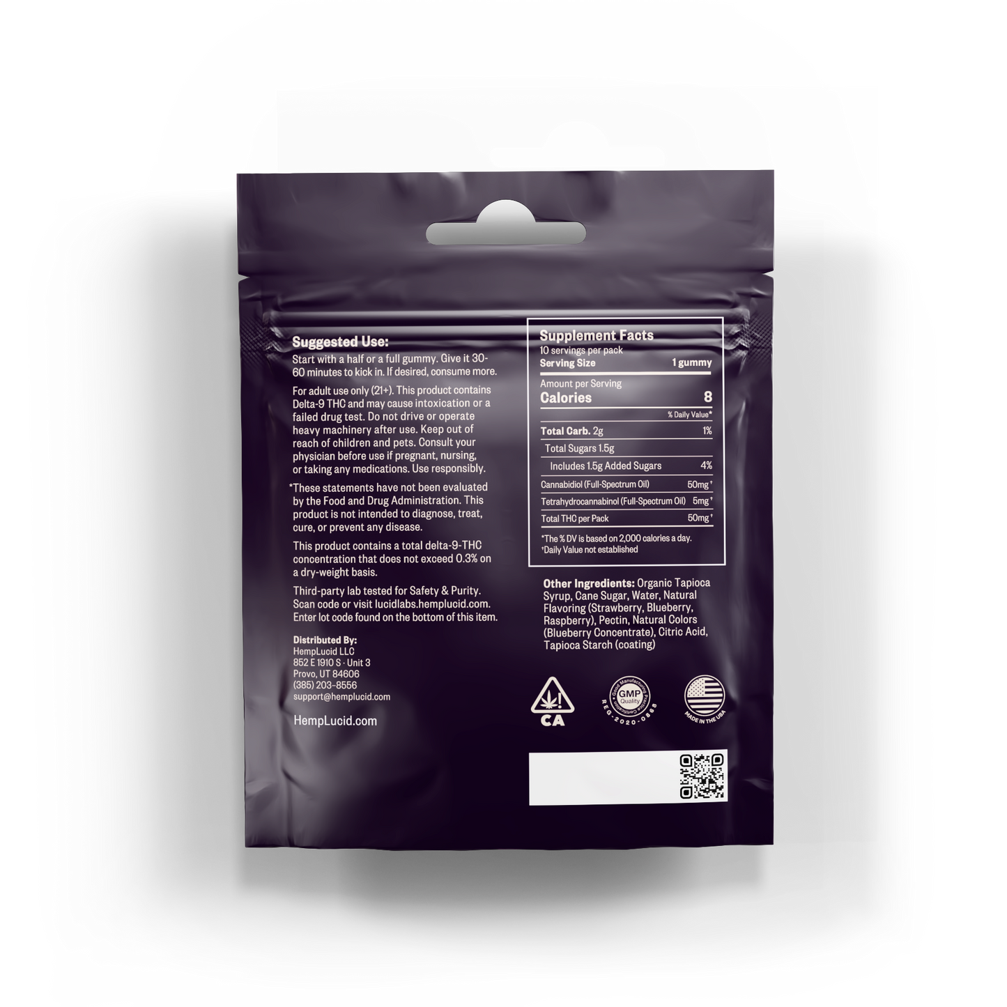Delta 9 THC 5mg + CBD 50mg Gummies 10 pack - Mixed Berry