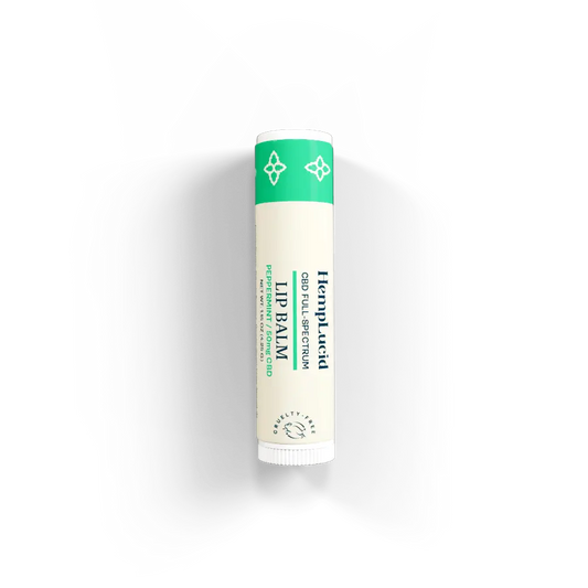 HempLucid Peppermint Lip Balm in a conveniently sized tube with a 50mg CBD potency, featuring a vibrant green label.