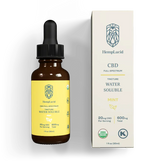 HempLucid water soluble CBD tincture in mint flavor, 20mg dosage, showcased with its packaging, highlighting the USDA organic certification