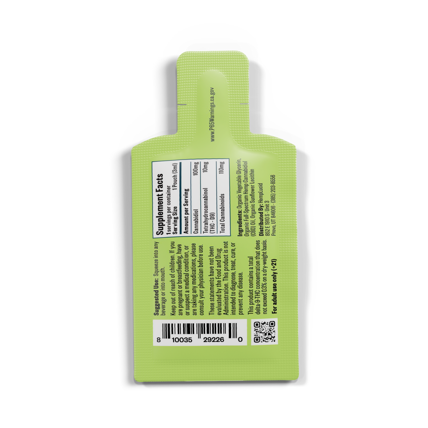 Delta 9 THC 10mg Beverage Enhancer Full Spectrum Water Soluble Sachet - Natural
