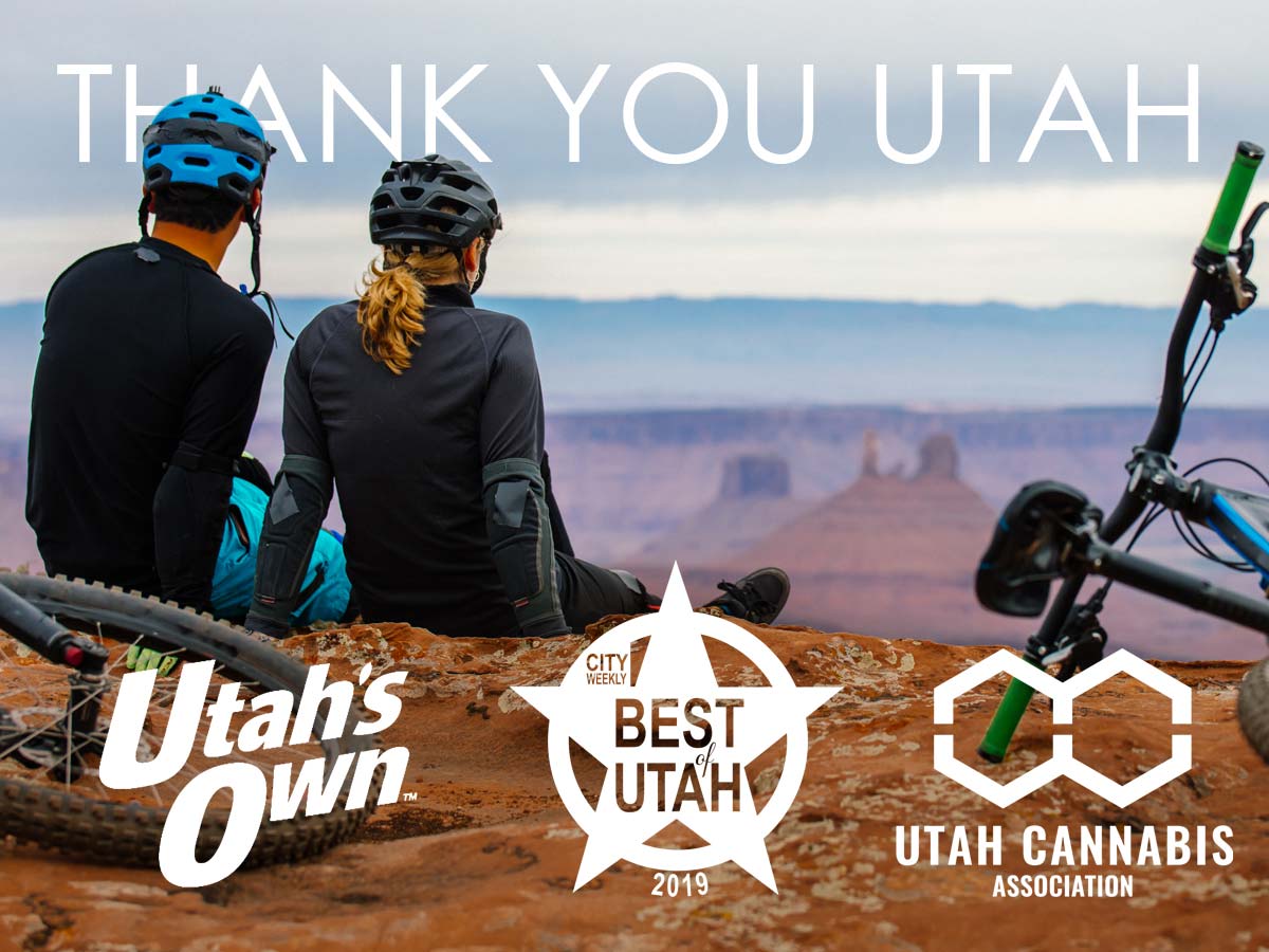 Mountain bikers in Utah desert - Thank You Utah