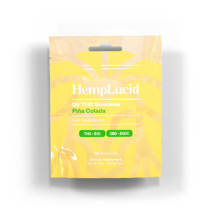 Delta 9 THC 5mg  + CBD 50mg Gummies 10 pack - Piña Colada