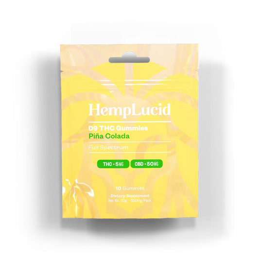 Delta 9 THC 5mg  + CBD 50mg Gummies 10 pack - Piña Colada