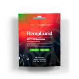 Front view of HempLucid D9 THC Watermelon Gummies pouch, featuring full-spectrum THC and CBD, 10 gummies per pack.