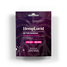 A package of HempLucid D9 THC Gummies in Mixed Berry flavor, featuring a sleek purple design with details about 5mg THC and 50mg CBD per gummy. The pack contains 10 gummies, full spectrum, and is labeled as a dietary supplement